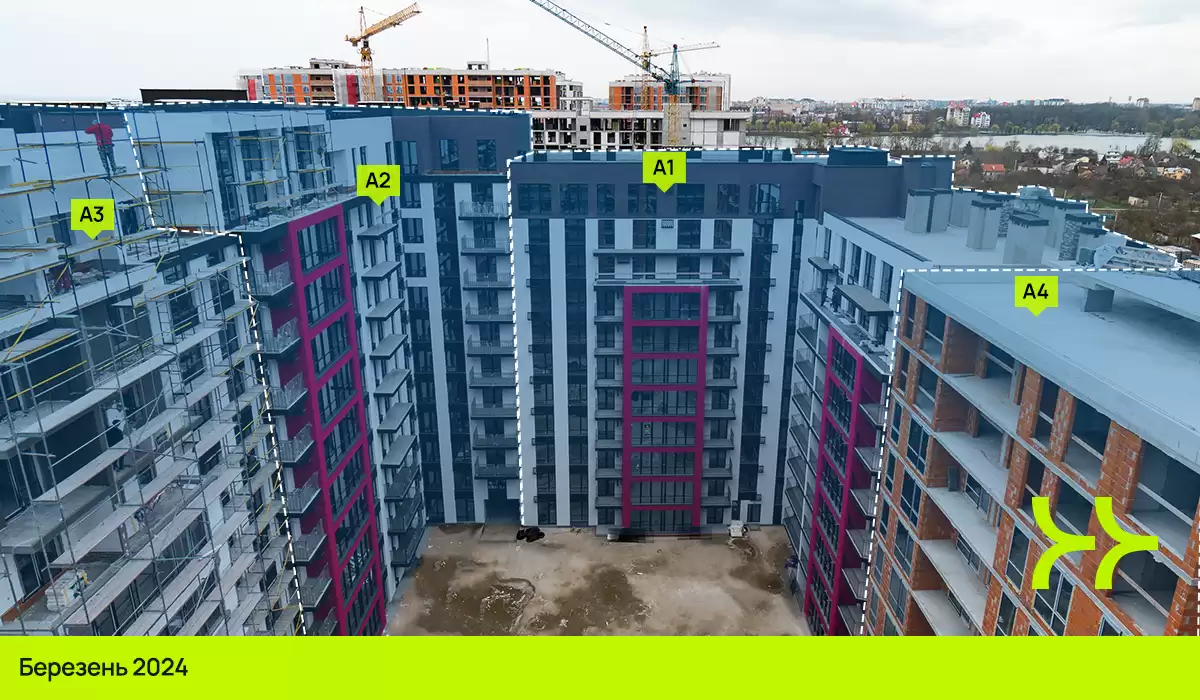 Динаміка будівництва житлового району «Manhattan UP»: грудень 2023 – травень 2024